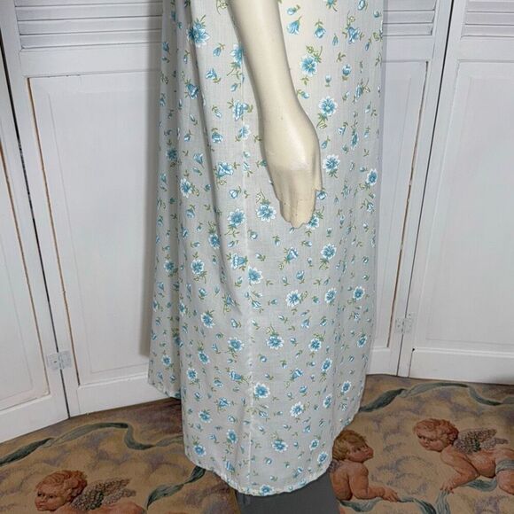 Vintage Amy Sue Blue Floral Prairie Long Sleeveless Nightgown Size Medium - Picture 9 of 15